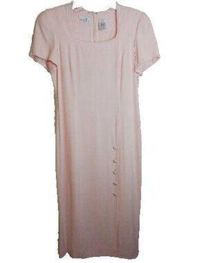 Liz Claiborne 80s Peach Dress 14P Long Pencil ShortSleeve Slit Lined Church #C30